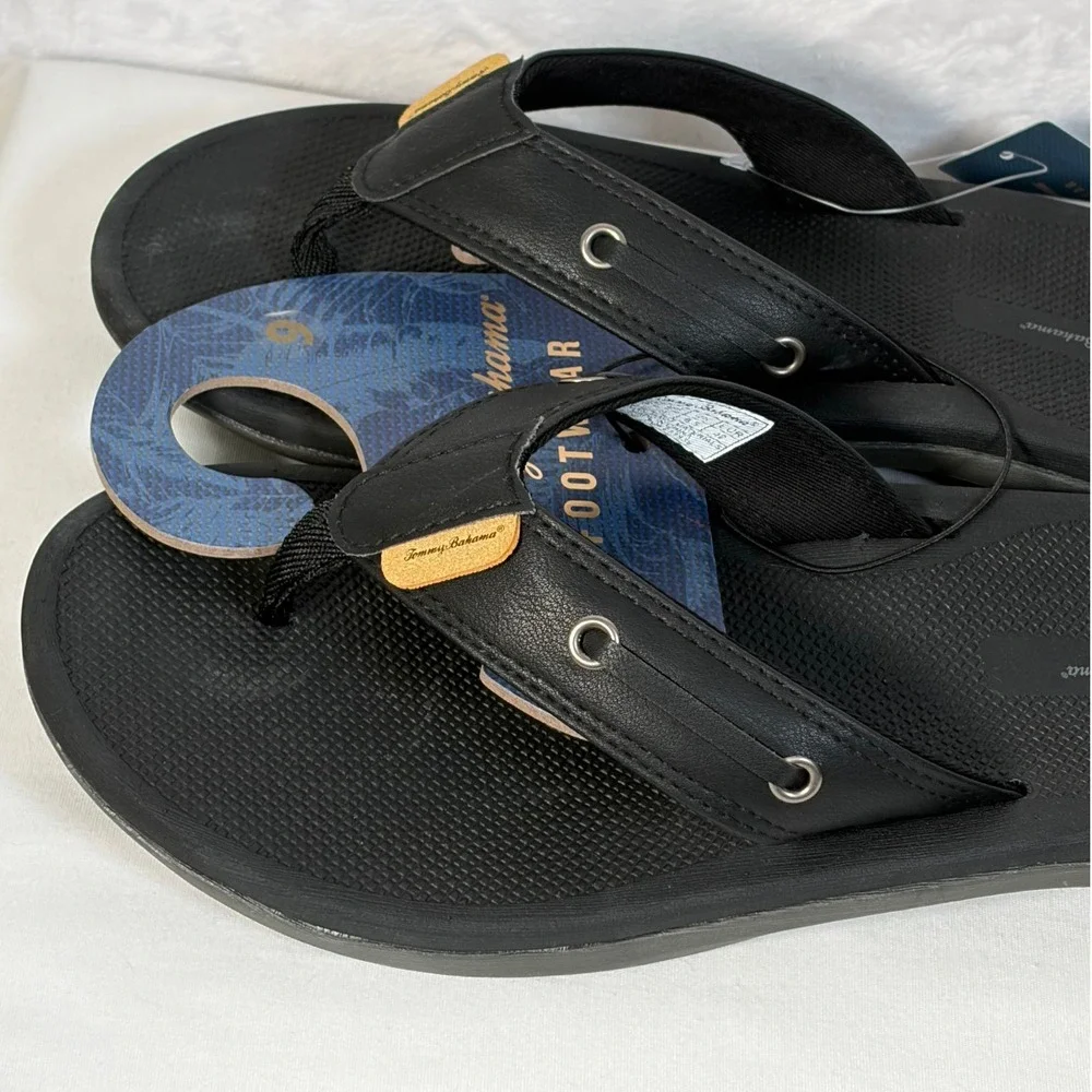 Tommy Bahama TBF Coast Men Black Flip Flop Sandals Size 9 NEW